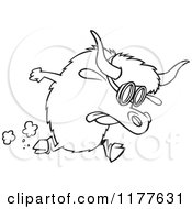 Cartoon Of An Outlined An Outlined Racing Yak Wearing Goggles Royalty Free Vector Clipart