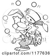 Cartoon Of An Outlined An Outlined Juggling Funny Bunny Clown Royalty Free Vector Clipart by toonaday