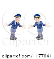 Cartoon Of Welcoming Hotel Doormen In Blue Uniforms Royalty Free Vector Clipart by AtStockIllustration