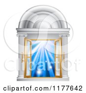 Open French Doors In A Marble Doorway With Blue Light