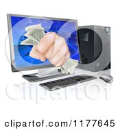 Fist With Cash Bursting Through A Computer Screen