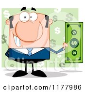 Poster, Art Print Of White Businessman Holding A Dollar Bill Over Green