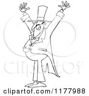 Cartoon Of An Outlined Enthusiastic Circus Ringmaster Man Holding His Arms Up Royalty Free Vector Clipart by djart