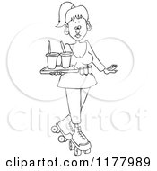 Poster, Art Print Of Outlined Roller Skating Carhop Waitress With Drinks On A Tray