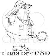 Poster, Art Print Of Outlined Safari Man Holding A Magnifying Glass