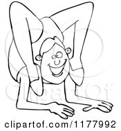 Cartoon Of An Outlined Male Circus Contortionist With His Feet On His Shoulders Royalty Free Vector Clipart by djart