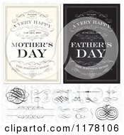 Poster, Art Print Of Vintage Happy Mothers And Fathers Day Greetings With Sample Text Swirls And Design Elements Over A Floral Pattern