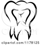 Clipart Of A Black And White Molar Tooth 2 Royalty Free Vector Illustration