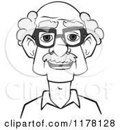 Clipart Of A Happy Grayscale Smiling Senior Man With Glasses Royalty Free Vector Illustration