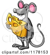 Poster, Art Print Of Happy Gray Mouse Holding Cheese