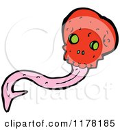 Cartoon Of Red Skull With A Long Pink Tongue Royalty Free Vector Illustration