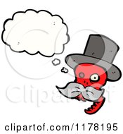 Cartoon Of A Red Skull In A Top Hat With A Mustache And A Conversation Bubble Royalty Free Vector Illustration