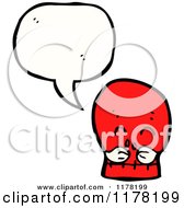 Cartoon Of A Red Skull With A Mustache And A Conversation Bubble Royalty Free Vector Illustration