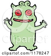 Cartoon Of A Green Monster With Red Eyes Royalty Free Vector Illustration