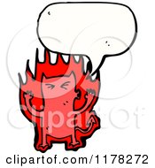 Cartoon Of A Red Demon With Flames And A Conversation Bubble Royalty Free Vector Illustration
