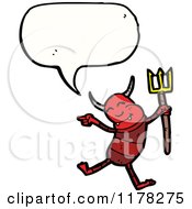 Cartoon Of A Red Demon With A Pitchfork And A Conversation Bubble Royalty Free Vector Illustration