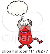 Cartoon Of A Red Demon With A Conversation Bubble Royalty Free Vector Illustration