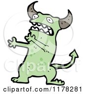 Cartoon Of A Green Horned Monster Royalty Free Vector Illustration by lineartestpilot