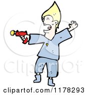 Cartoon Of A Boy Holding A Toy Gun Royalty Free Vector Illustration by lineartestpilot