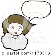 Cartoon Of A Girls Head In A Cloud With A Conversation Bubble Royalty Free Vector Illustration