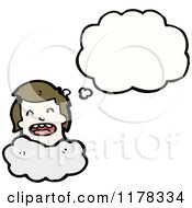 Cartoon Of A Girls Head In A Cloud With A Conversation Bubble Royalty Free Vector Illustration