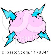 Cartoon Of A Pink Cloud With Lightning Bolts Royalty Free Vector Illustration
