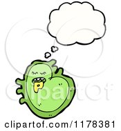 Cartoon Of A Green Microbe With A Conversation Bubble Royalty Free Vector Illustration by lineartestpilot