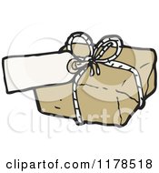 Cartoon Of A Brown Wrapped Package With A Tag Royalty Free Vector Illustration