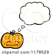 Cartoon Of A Pumpkin With A Conversation Bubble Royalty Free Vector Illustration by lineartestpilot
