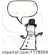 Cartoon Of A Snowman With A Conversation Bubble Royalty Free Vector Illustration