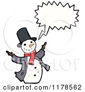 Cartoon Of A Snowman With A Conversation Bubble Royalty Free Vector Illustration