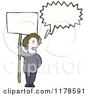 Cartoon Of A Man Holding A Sign With A Conversation Bubble Royalty Free Vector Illustration