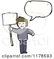 Cartoon Of A Man Holding A Sign With A Conversation Bubble Royalty Free Vector Illustration