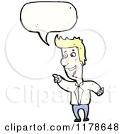 Cartoon Of A Man Pointing With A Conversation Bubble Royalty Free Vector Illustration