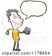 Cartoon Of A Man Holding A Book With A Conversation Bubble Royalty Free Vector Illustration