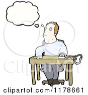 Cartoon Of A Man Sitting At A Computer Desk With A Conversation Bubble Royalty Free Vector Illustration