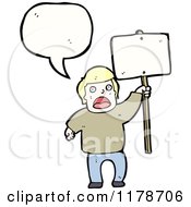 Cartoon Of A Man Holding A Sign And A Conversation Bubble Royalty Free Vector Illustration