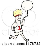 Cartoon Of A Man Running A Foot Race With A Conversation Bubble Royalty Free Vector Illustration