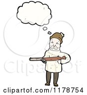 Cartoon Of A Man Holding A Rifle With A Conversation Bubble Royalty Free Vector Illustration
