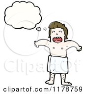 Cartoon Of A Man Wearing A Towel With A Conversation Bubble Royalty Free Vector Illustration by lineartestpilot