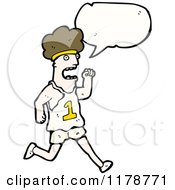 Cartoon Of A Man Running A Foot Race With A Conversation Bubble Royalty Free Vector Illustration