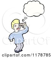Cartoon Of A Man Holding A Gun To His Head With A Conversation Bubble Royalty Free Vector Illustration