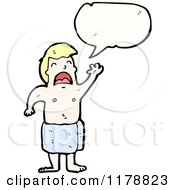 Cartoon Of A Man Wearing A Towel With A Conversation Bubble Royalty Free Vector Illustration