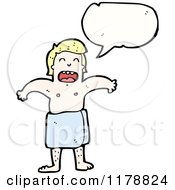 Cartoon Of A Man Wearing A Towel With A Conversation Bubble Royalty Free Vector Illustration