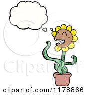 Cartoon Of A Sunflower With A Conversation Bubble Royalty Free Vector Illustration