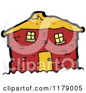 Cartoon Of An Old Red Stone Cottage Royalty Free Vector Illustration by lineartestpilot