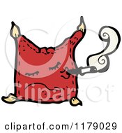 Cartoon Of A Pillow With Tassels Smoking Royalty Free Vector Illustration