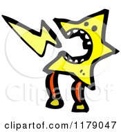 Cartoon Of A Gold Star With A Lightning Bolt Royalty Free Vector Illustration