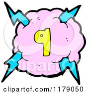 Cartoon Of A Cloud With A Lightning Bolt And The Number 9 Royalty Free Vector Illustration