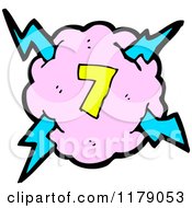 Poster, Art Print Of Cloud With A Lightning Bolt And The Number 7